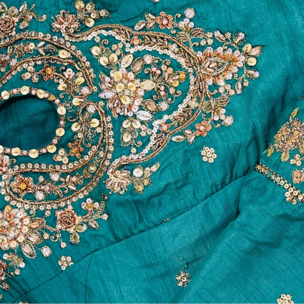 MARIA.B. 3 Piece Embroidered Raw Silk Lehenga Choli/Party/wedding wear Pakistani - Picture 7 of 15